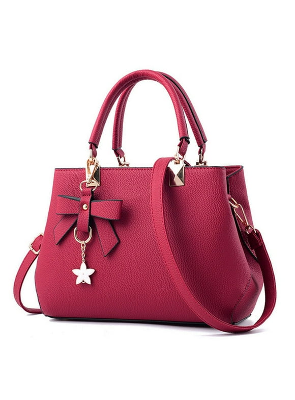 WSYW Women's PU Leather Shoulder Bag Multiple Pockets Satchel Tote Crossbody Handbag Red