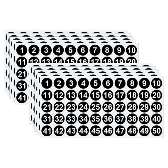 WSZZL 1 Inch Number Combination Stickers - 10 Sheets of Self-Adhesive 1 to 50 Number Labels for Mailbox, Laptop, Gift Tag and Scrapbook Decoration - Durable and Easy to Use