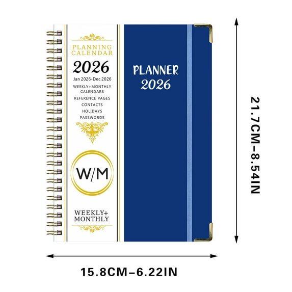 WSZZL 2025-2026 Planning Notebook, Coil Bound, Double Line Binding, Inner Pocket, Monthly Calendar, Efficient Organization Tool for Professionals and Busy Adults