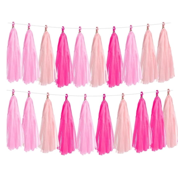 WSZZL Colorful Tassel Garland, 20pcs Tassels with String, DIY Decoration for Birthdays, Weddings, Showers, Festivals, Ideal for Celebrations and Home Decor, Pink