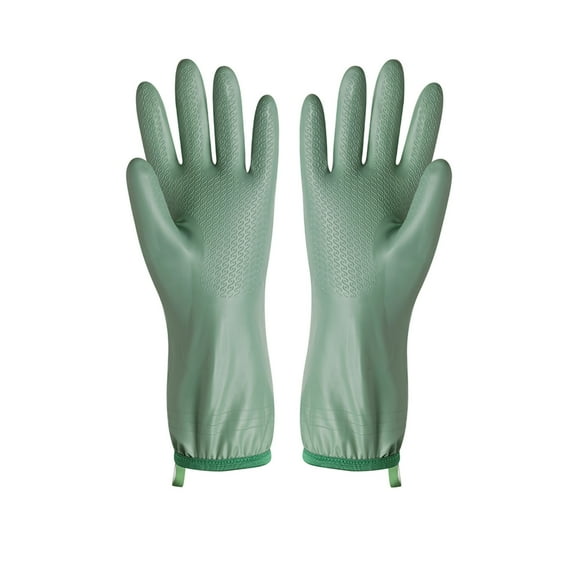 WSZZL Dishwashing Gloves, Waterproof Rubber Gloves, Warm Fleece Lined, Anti-Slip Texture, Elastic Cuff, Durable Kitchen Gloves, Ideal for Dishwashing and Laundry