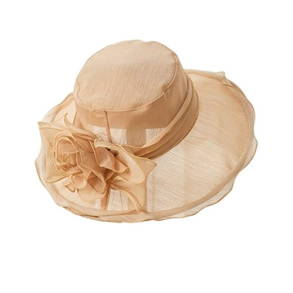 WSZZL Elegant Women's Tea Party Hat, Faux Linen Wide Brim, Comfortable Sun Protection Accessory, Perfect for Weddings, Garden Parties, and Horse Racing Events