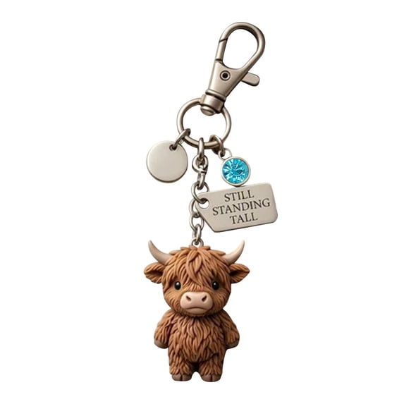 WSZZL Highlands Cow Keychain, Inspirational Hanging Charm With Still Standing Tall Engraving, Silent Strength Reminder For Daily Motivation, Thoughtful Gift For Women Men