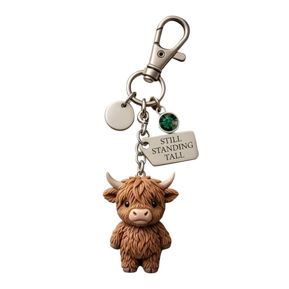 WSZZL Highlands Cow Keychain, Inspirational Hanging Charm With Still Standing Tall Engraving, Silent Strength Reminder For Daily Motivation, Thoughtful Gift For Women Men