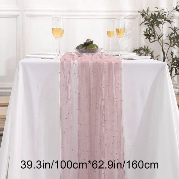 WSZZL Pearl Tablecloth, Sheer Fabric, Elegant Decoration, Party and Event Use, Wedding Decor, Birthday Celebration, Versatile Table Cover, Home Decor Essentials