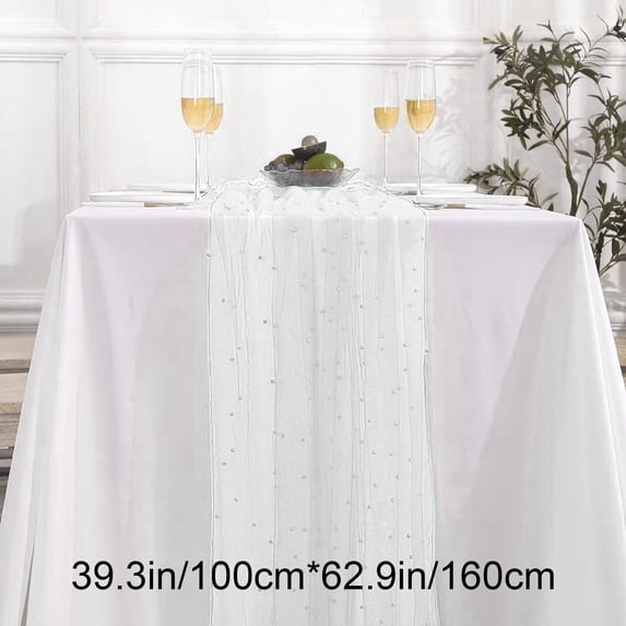 WSZZL Pearl Tablecloth, Sheer Fabric, Elegant Decoration, Party and Event Use, Wedding Decor, Birthday Celebration, Versatile Table Cover, Home Decor Essentials