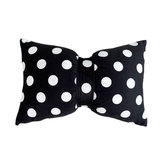 WSZZL Polka Dots Bow Pillow, Velvet Cushion, Decorative Pillow, Lumbar Support Pillow, Living Room Bedroom Office Decor, Detachable Bow Design, Comfortable Experience
