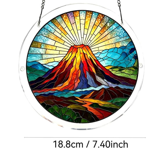 WSZZL Stained Glass Style Window Hanging, Acrylic Sun Catcher With Mountain Design, UV Blocking Light Diffuser For Home Office, Decorative Puzzle Art For Interior Enhancement