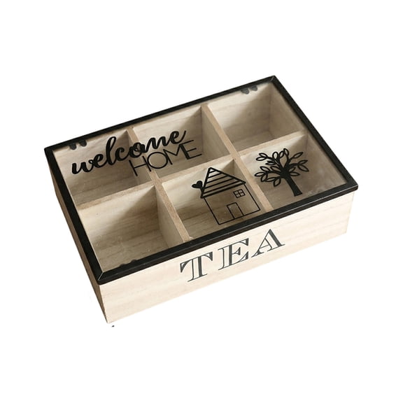 WSZZL Wooden Tea Storage Box, 6 Styles Compartment Organizer, Perfect for Tea Bags and Snacks, Ideal for Kitchen and Office Decor, Great for Home Organization