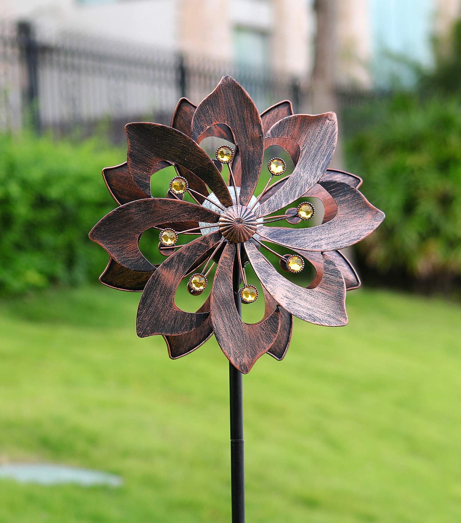 WSgift Azure 75インチ ソーラーウィンドスピナー マルチカラー 季節 LED 照明 太陽電池式 ガラスボール キネティック ウィンド ス WSgift Azure 75インチ ソーラーウィンドスピナー マルチカラー 季節