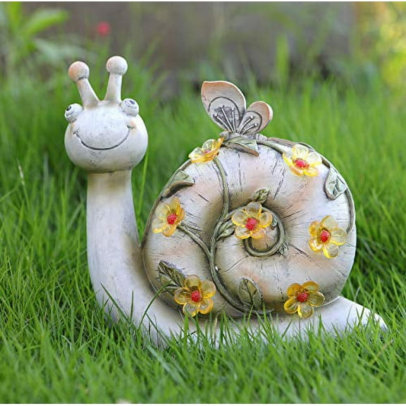 WSgift Garden Statue Resin Snail Figurine Solar Powered Outdoor Figurine Lights for Patio Lawn Yard Decorations, L8.5 x W3.5X H8.5 Inch