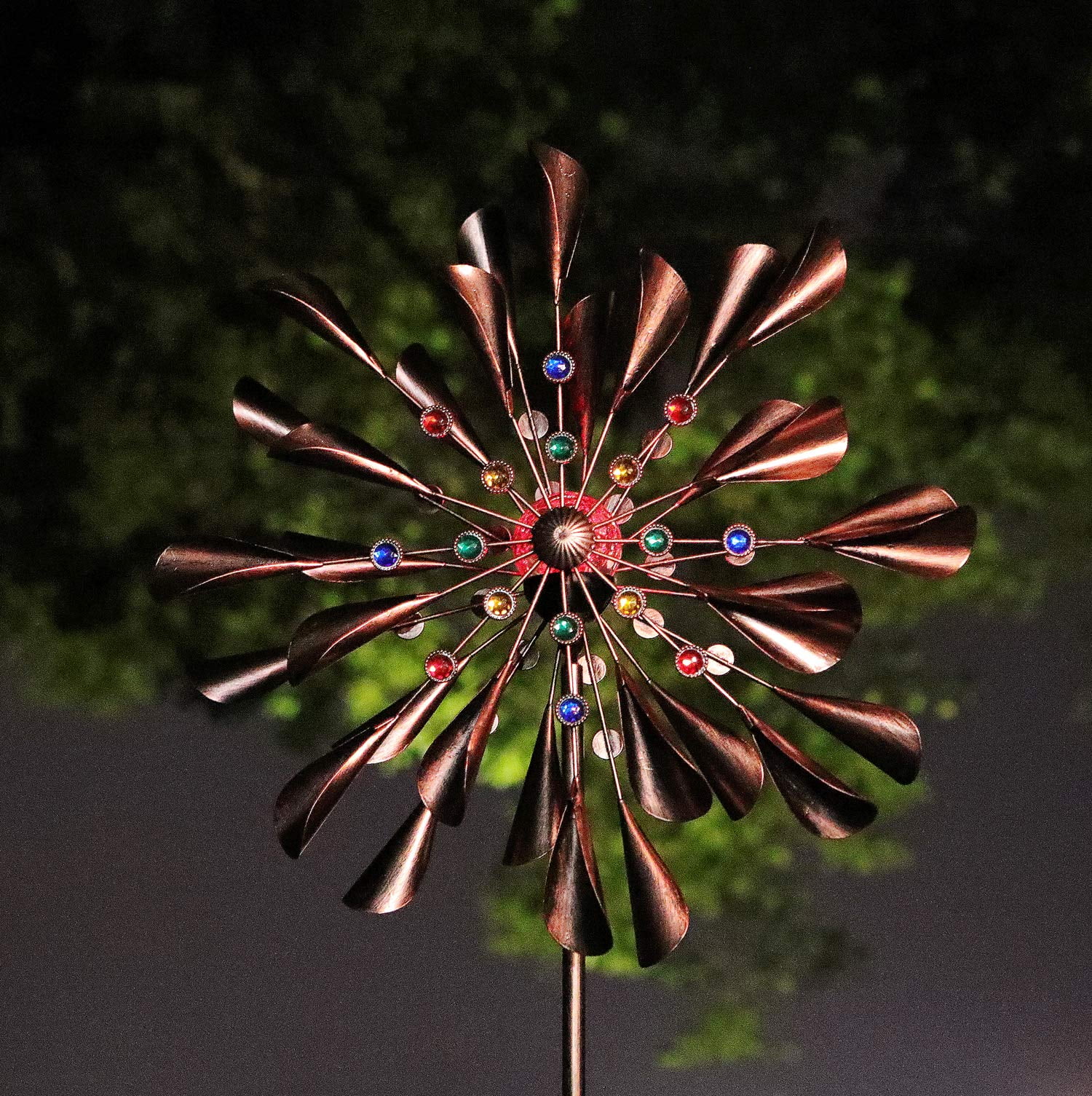 Large Copper Kinetic Wind Spinner with LED Lights