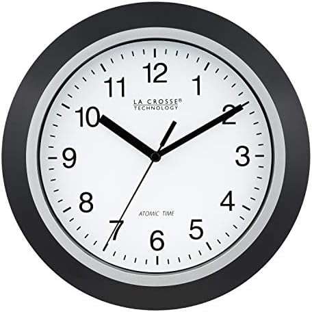 WT-3102B 10-Inch WWVB Self-set Analog Wall Clock and automatic DST reset,Black/silver