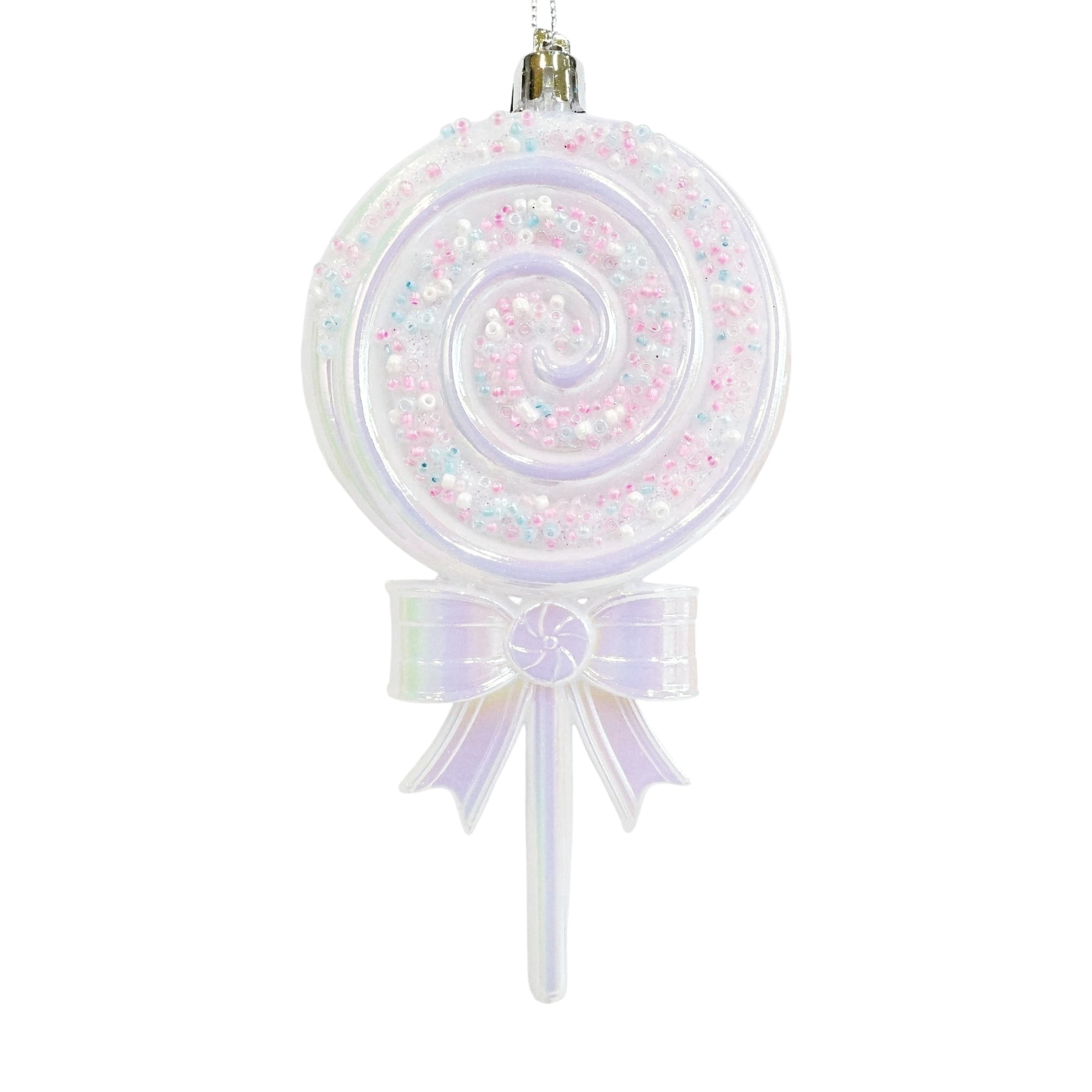 Iridescent White Glitter Sprinkle Lollipop Christmas Ornament, 5.8", by Holiday Time