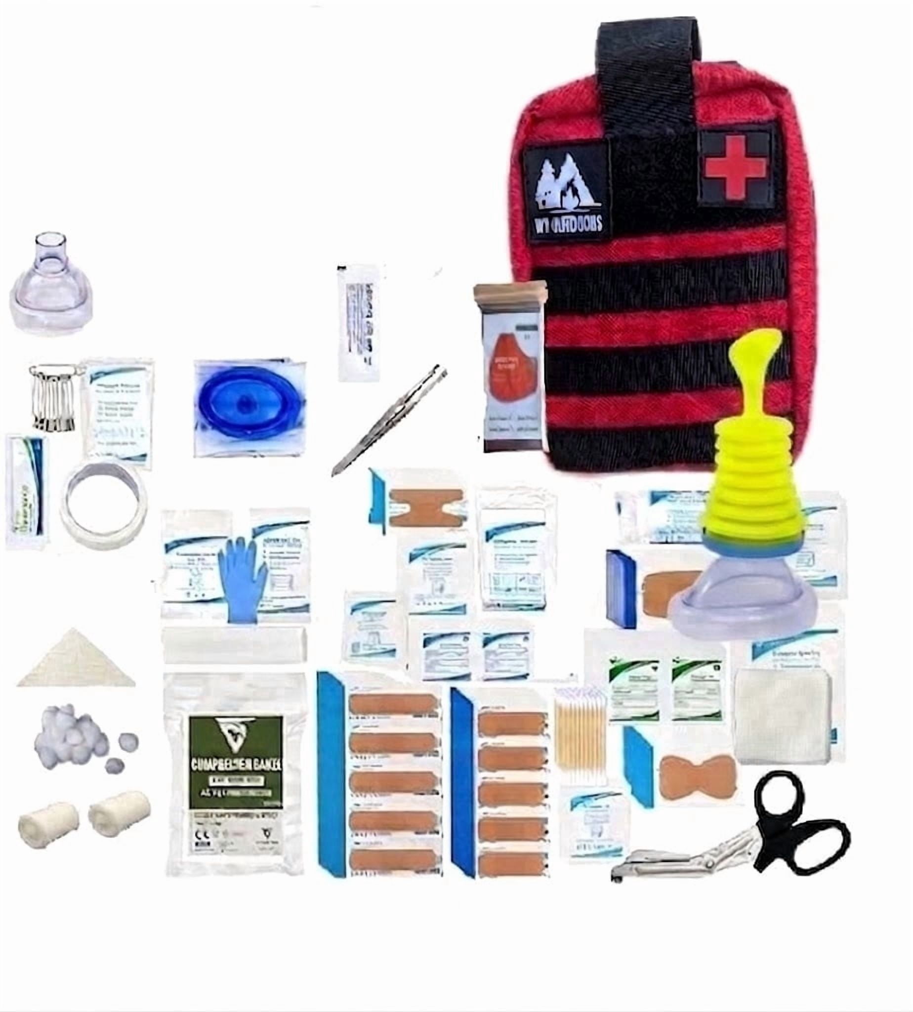 WT Outdoors Hunting and Fishing First Aid Trauma Kit .Quick Deployment Bag Chocking , Burn Care,Wound Care,Survival Blanket, CPR Mask – Bleed