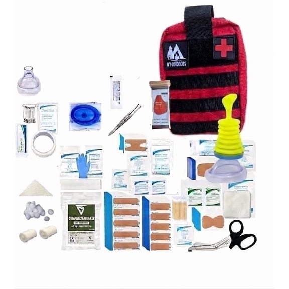WT Outdoors Hunting and Fishing First Aid Trauma Kit .Quick Deployment Bag Chocking , Burn Care,Wound Care,Survival Blanket, CPR Mask Bleed