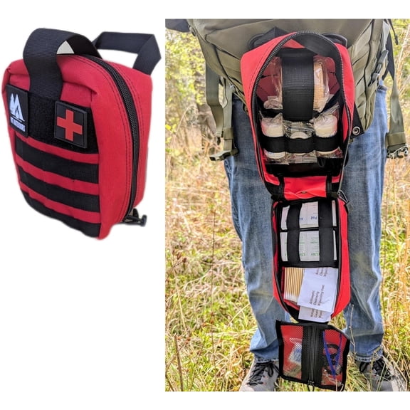 WT Outdoors Hunting and Fishing First Aid Trauma Kit .Quick Deployment Bag with Burn Care,Wound Care,Survival Blanket, CPR Mask Bleed