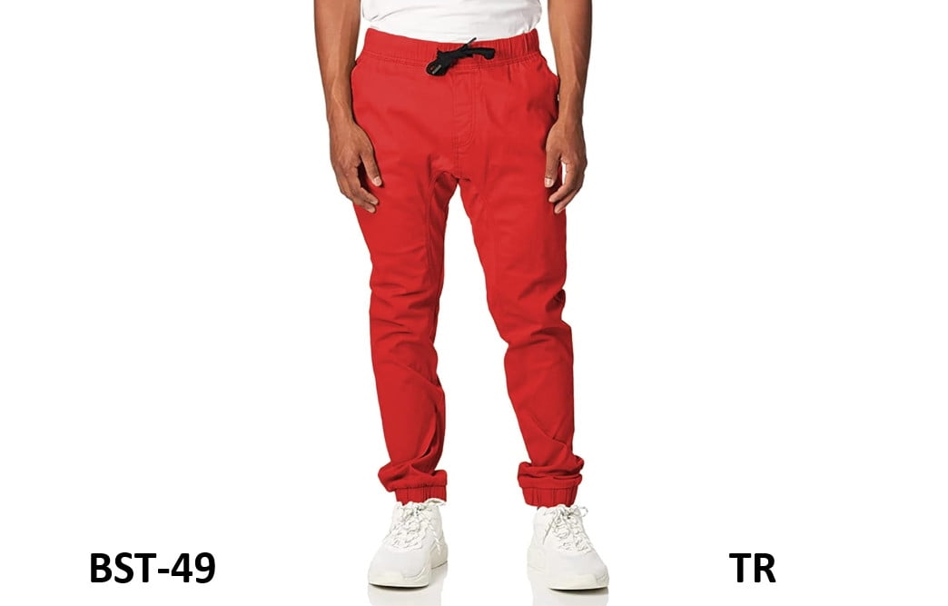 WT02 Men's Twill Jogger Pants, Red (All Season), men pants Medium