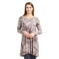 thumbnail image 1 of WT1167 Womens V-Neck Long Sleeve Tie-Dye Pleats Tunic Dress Top M Brown, 1 of 3