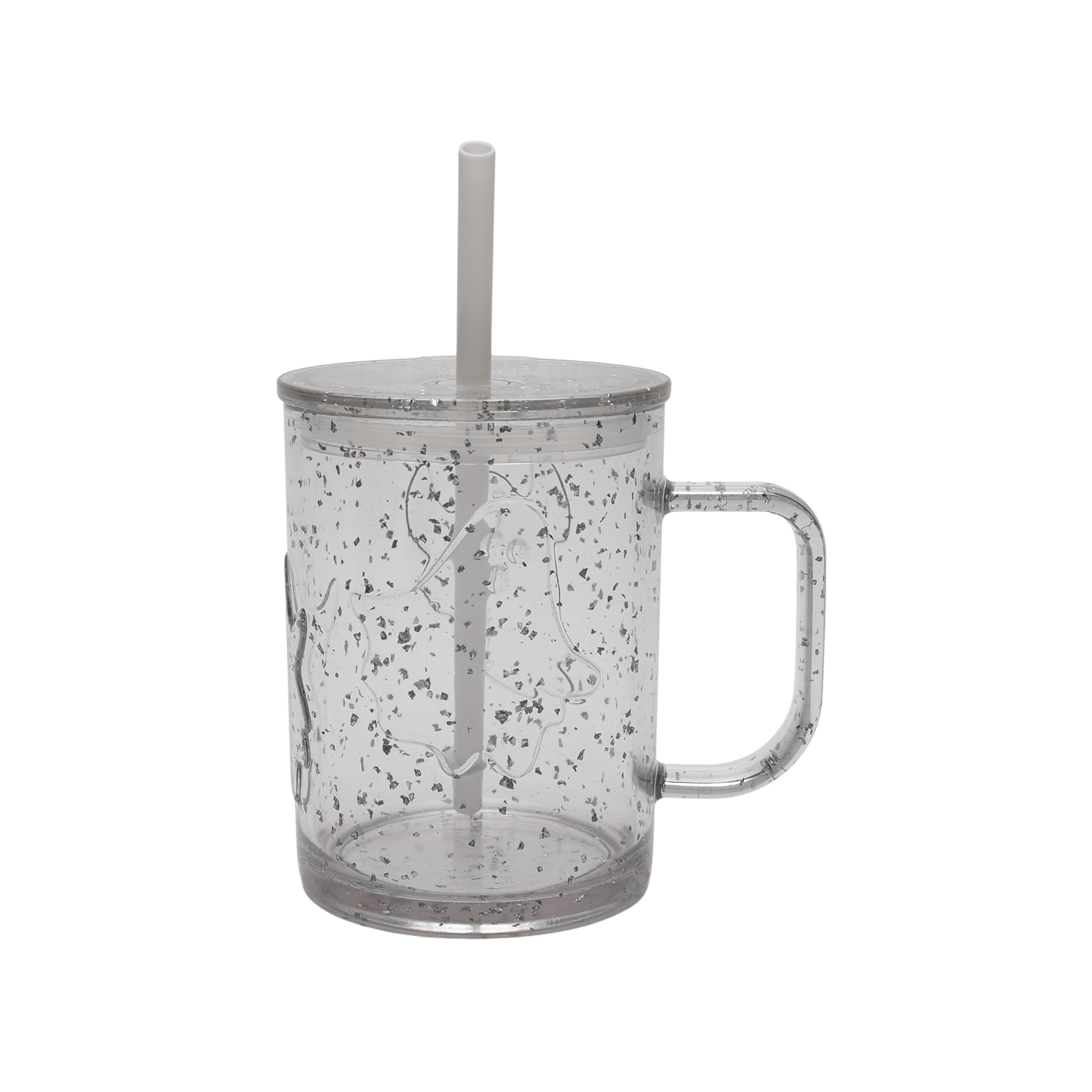 20-Ounce Clear Glitter Acrylic Ghost Mug with Lid & Straw, by Way to Celebrate