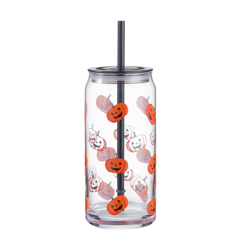 Way to Celebrate Glass 20oz Can Sipper Halloween Pumpkin - Walmart.com
