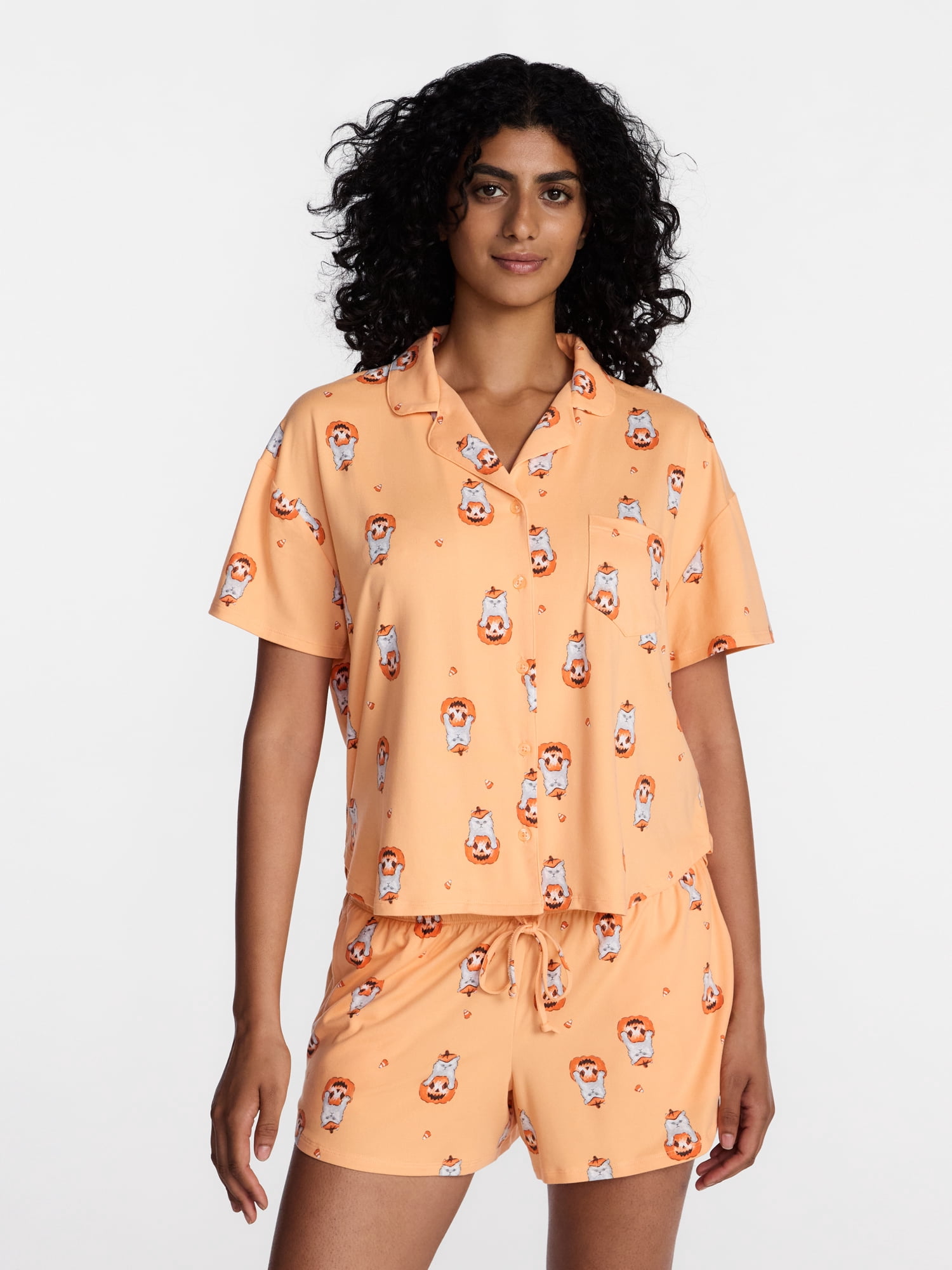 Halloween Women's Notched Top and Shorts Pajama Set from Way to Celebrate, 2-Piece, Sizes XS-3X