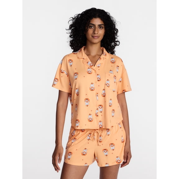 Halloween Women's Notched Top and Shorts Pajama Set from Way to Celebrate, 2-Piece, Sizes XS-3X