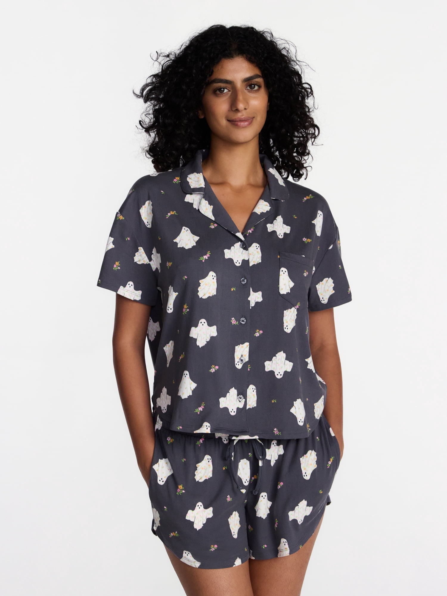 Halloween Women's Notched Top and Shorts Pajama Set from Way to Celebrate, 2-Piece, Sizes XS-3X