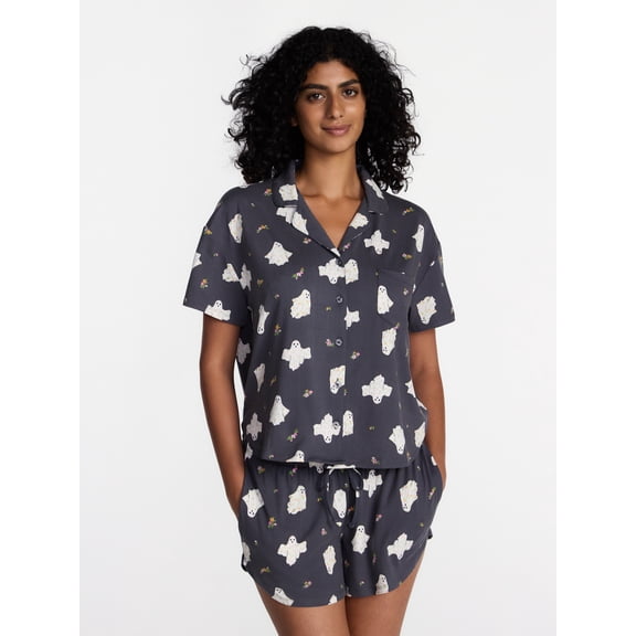 Halloween Women's Notched Top and Shorts Pajama Set from Way to Celebrate, 2-Piece, Sizes XS-3X
