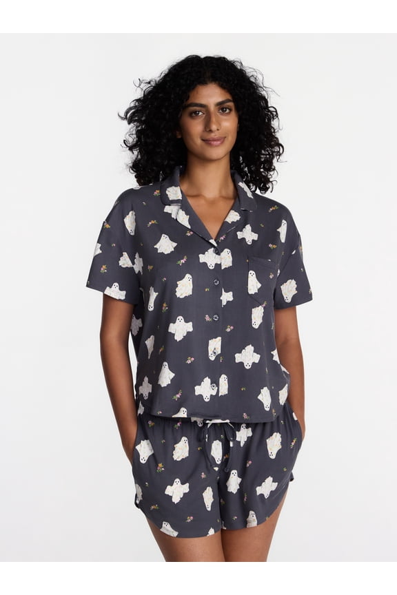 Halloween Women's Notched Top and Shorts Pajama Set from Way to Celebrate, 2-Piece, Sizes XS-3X