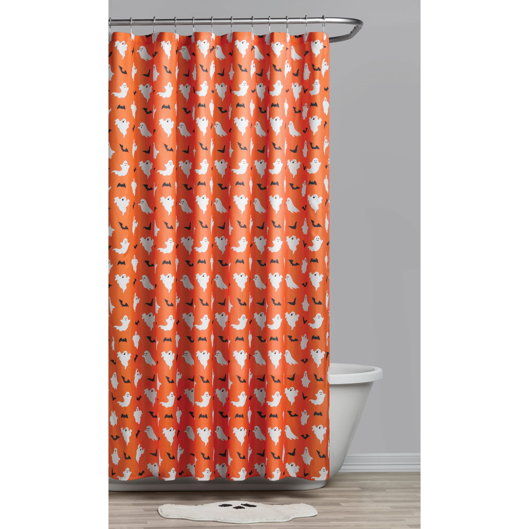 Way to Celebrate! Orange Ghostly Glow-in-the-Dark Shower Curtain, 72" x 72