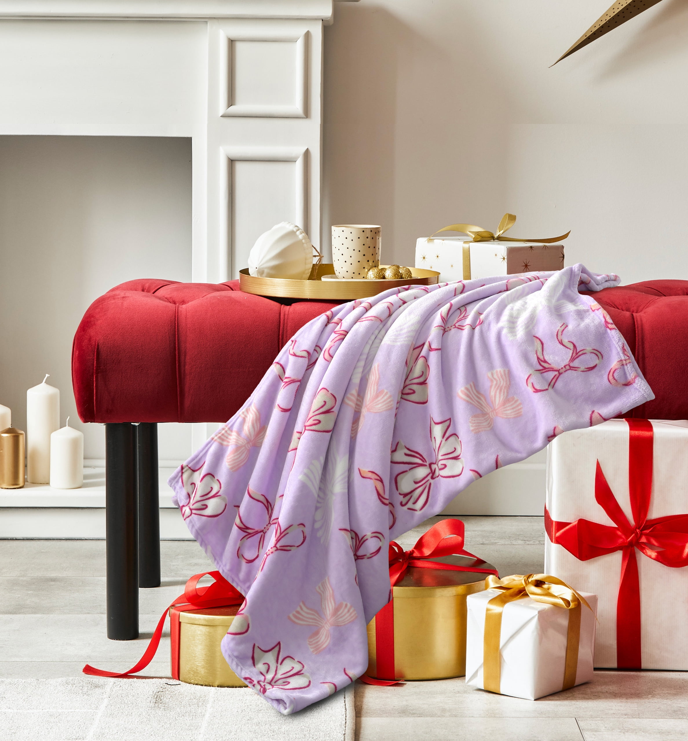Way to Celebrate Super Soft Cozy Valentines Day Oversize Plush Throw Blankets, Bows