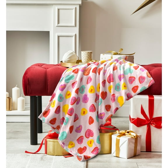 Way to Celebrate Super Soft Cozy Valentines Day Oversize Plush Throw Blankets, Lollipops