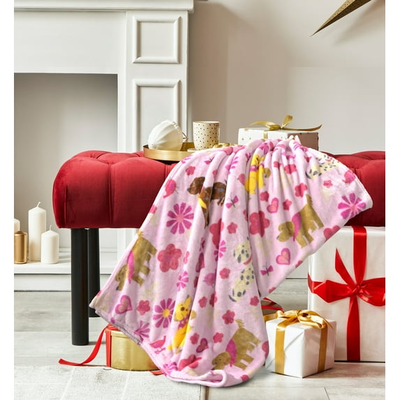 Way to Celebrate Super Soft Cozy Valentines Day Oversize Plush Throw Blankets, Dogs