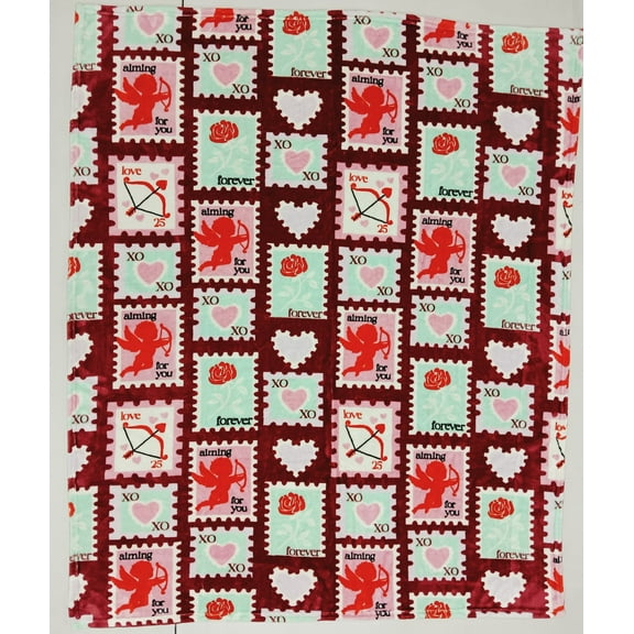 Way to Celebrate Super Soft Cozy Valentines Day Oversize Plush Throw Blankets, Love Stamps