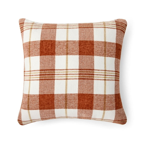 Way To Celebrate 18"x18" Harvest Plaid Polyester Decorative Pillow