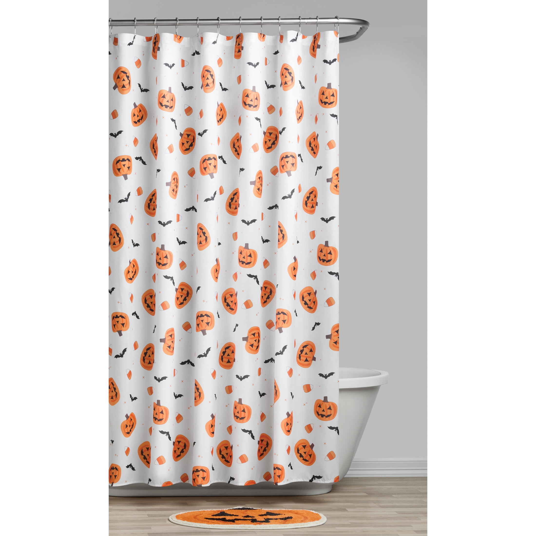 Way to Celebrate! White/Orange Jack O'Lantern Shower Curtain, 72" x 72