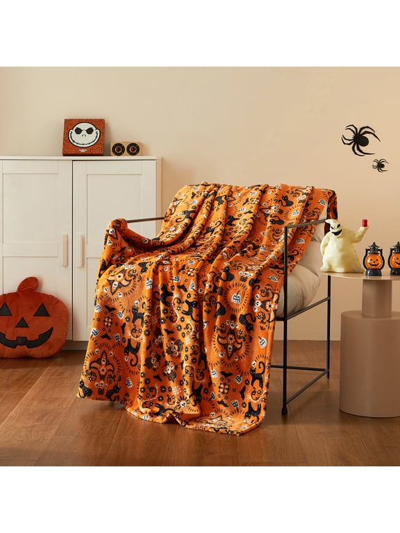 Cats Bandana Plush Oversized Couch Throw Blanket, Orange, 50 x 72 in