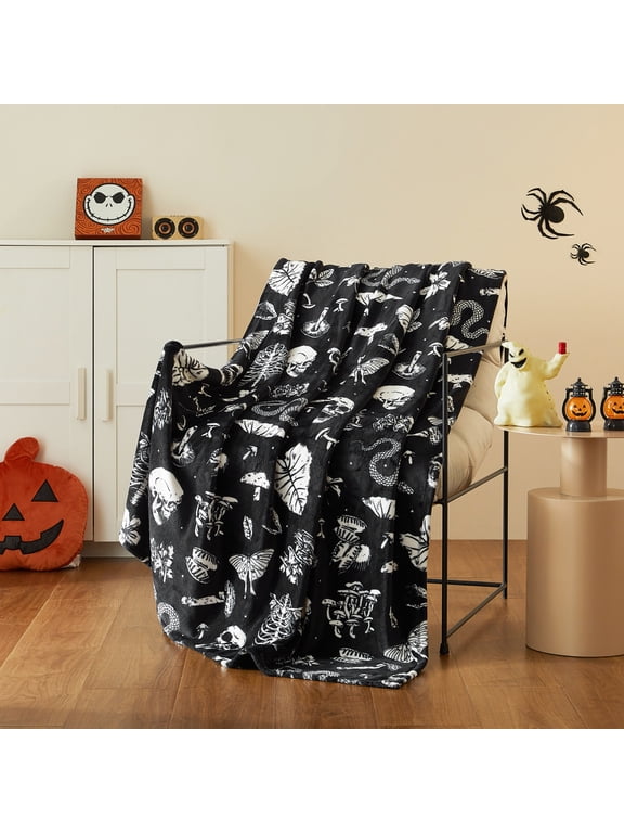 Dark Forest Floor Plush Oversized Couch Throw Blanket, Black, 50 x 72 in