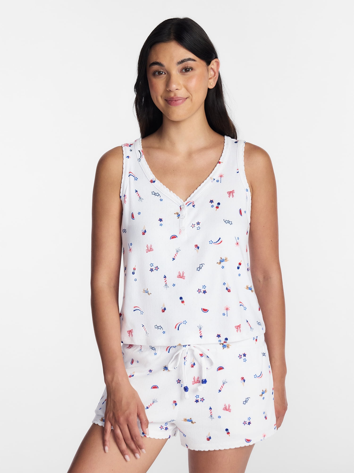 Fourth of July Women's Pointelle Top and Shorts Pajama Set from Way to Celebrate, 2-Piece, Sizes XS-3X