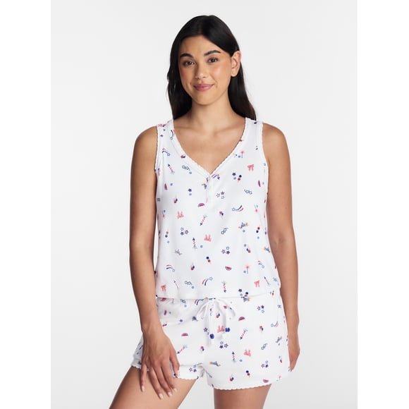 Fourth of July Women's Pointelle Top and Shorts Pajama Set from Way to Celebrate, 2-Piece, Sizes XS-3X