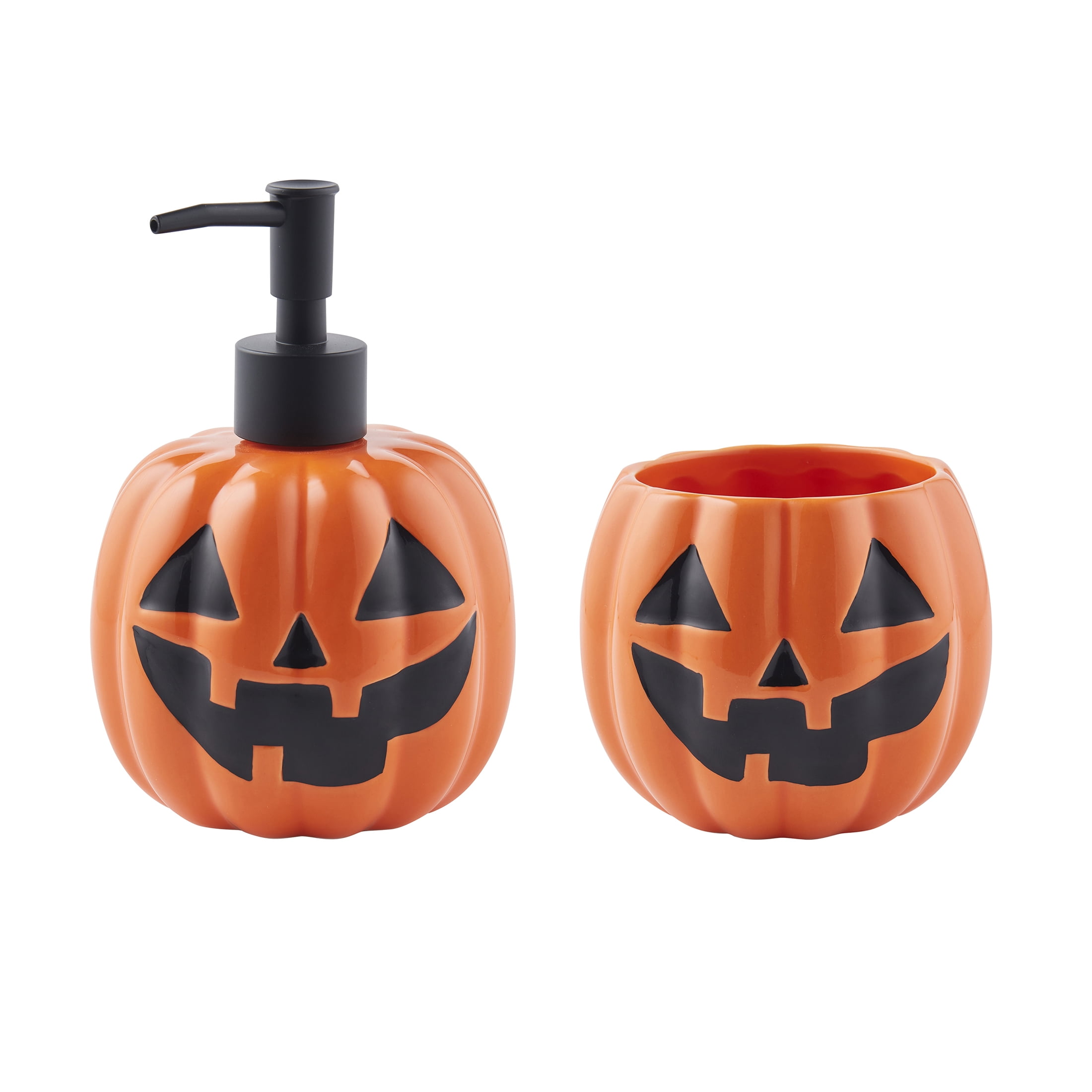 Way to Celebrate! 2-Piece Ceramic Pumpkin Bath Accessory Set, Orange