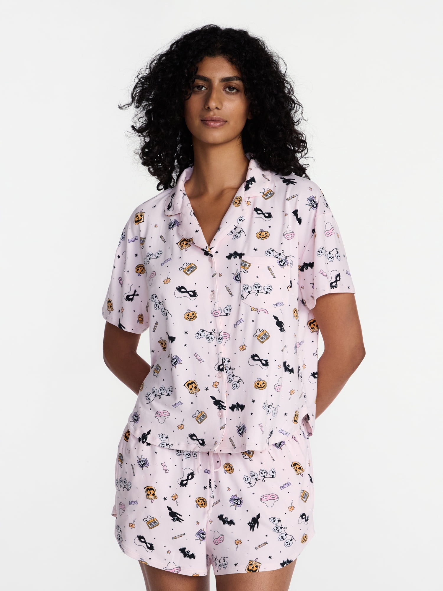 Halloween Women's Notched Top and Shorts Pajama Set from Way to Celebrate, 2-Piece, Sizes XS-3X