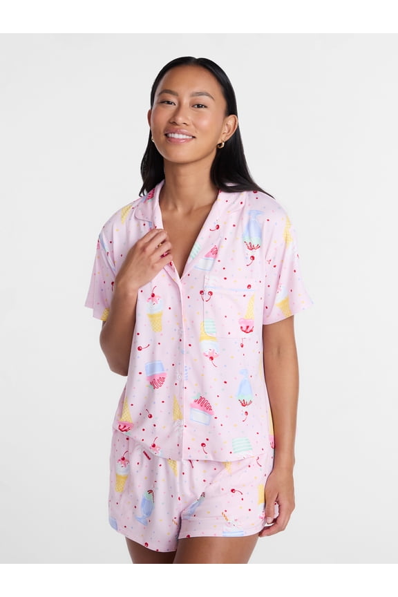 Ice Cream Women's Notch Top and Shorts Pajama Set from Way to Celebrate, 2-Piece, Sizes XS-3X