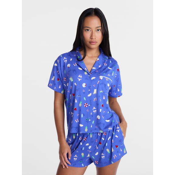 Fourth of July Beach Women's Notch Top and Shorts Pajama Set from Way to Celebrate, 2-Piece, Sizes XS-3X