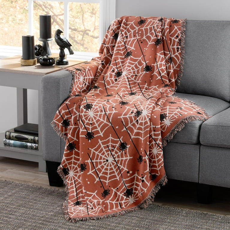 Way To Celebrate Halloween Soft Touch Multicolor Spiderweb Cotton Blend Jacquard Knitted Tapestry Throw 50 x 60 Walmart
