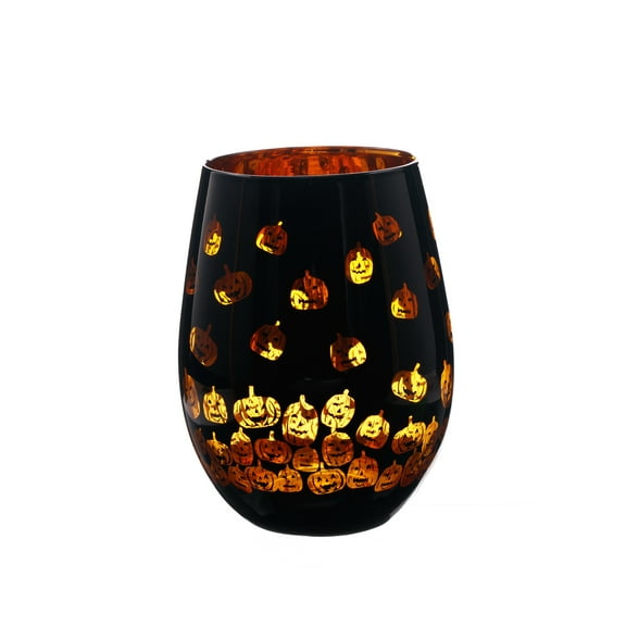 Way to Celebrate Halloween Two Tone Stemless Wine Glass Pumpkin