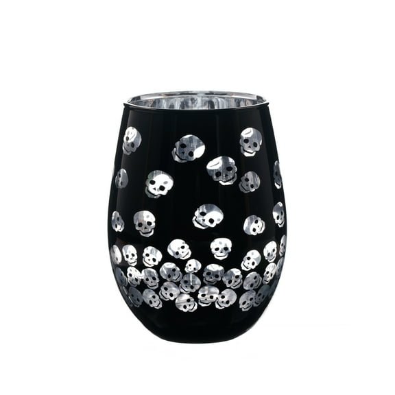 Way to Celebrate Halloween Two Tone Stemless Wine Glass Skull