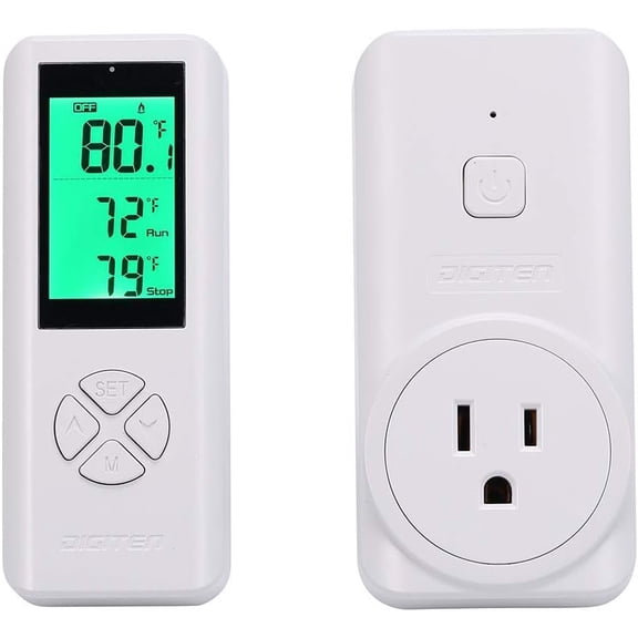 WTC100 Wireless Thermostat Outlet Digital Temperature Controller Plug-in Thermostat Cooling&Heating Remote Control Build-in Temp Sensor Greenhouse Thermostat Reptile Temperature Controller