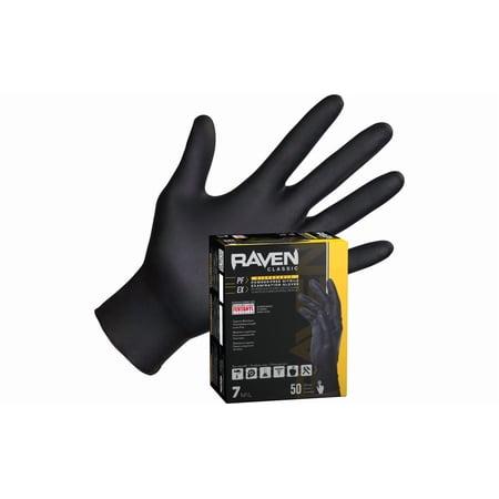 Raven Nitrile Disposable Gloves, 7 mil, Powder-Free, Exam Grade, 50 Pack, XLarge